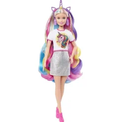 Pelo Fantasia Muneca Para Peinar Con Accesorios De Moda Y Diademas Con Mechas De Unicornio Y^Barbie
