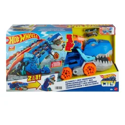 City Camion Trailer Camion Que Se Transforma En Tiranosaurio Rex Pisoteador Con Pista De^Hot Wheels
